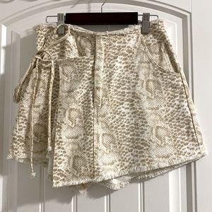 Womens Tan and Cream Snakeskin Denim Skort
